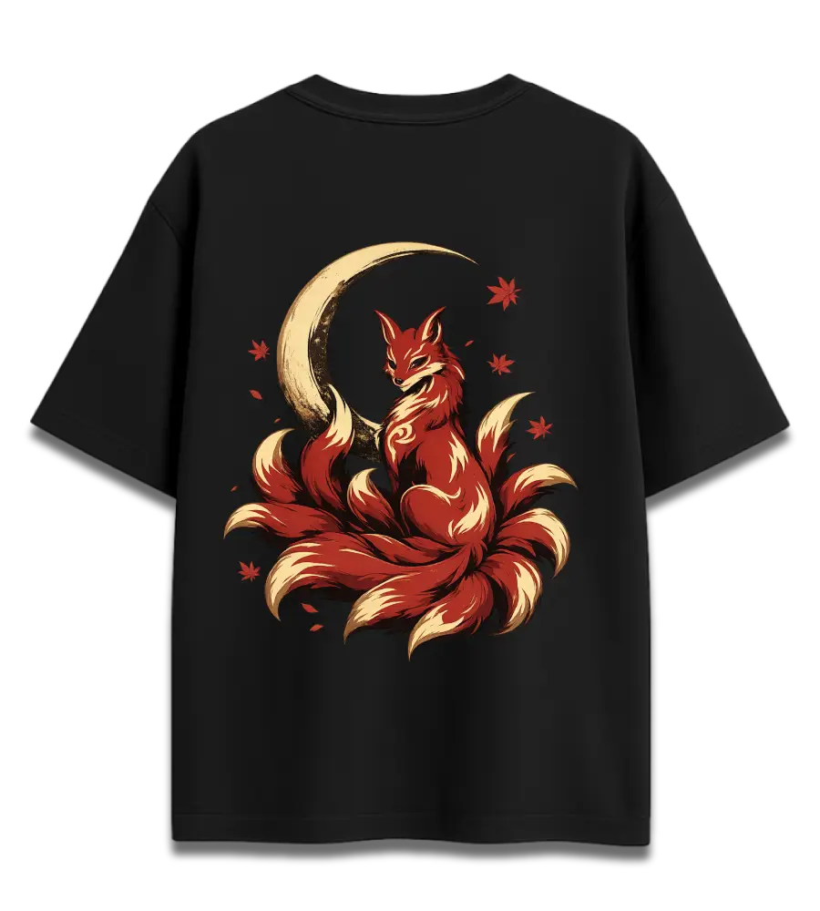 Tsukiyo Kitsune | Nine-Tailed Fox Oversized Graphic T-Shirt | Premium 260 GSM Cotton