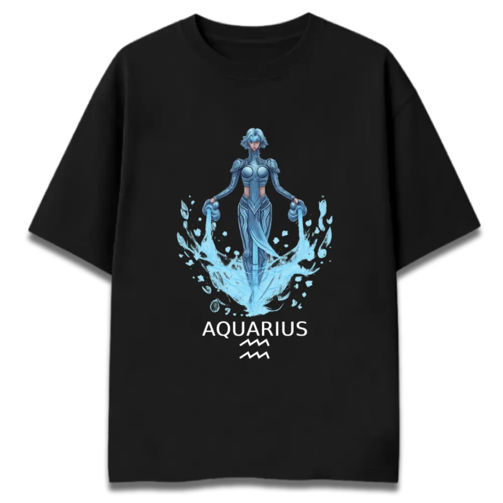 Oversized Graphic T-Shirt | Aquarius Sunsign Design | Premium 260 GSM Cotton Streetwear India