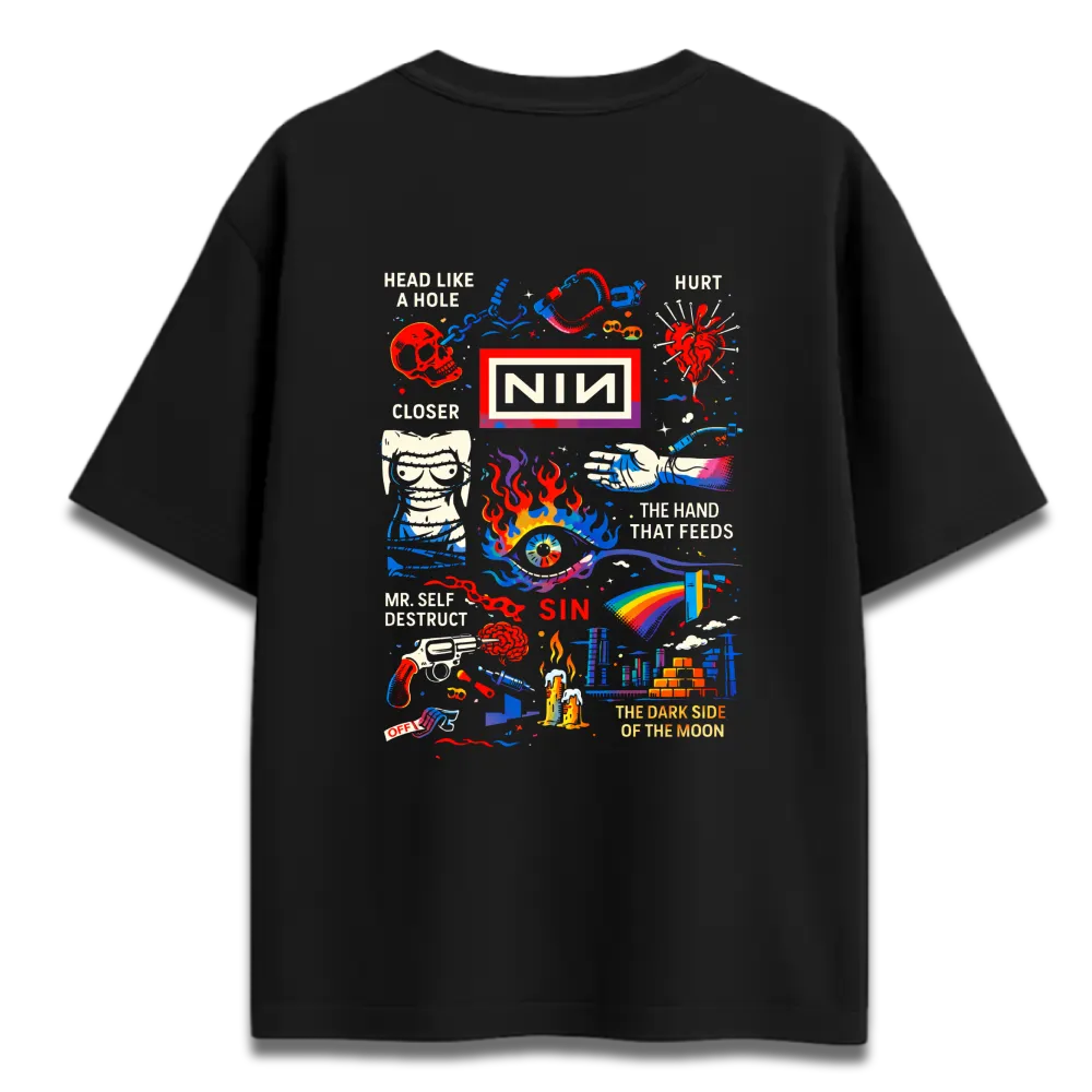 Oversized Graphic T-Shirt | Nine Inch Nails Rock Band Design | Premium 260 GSM Cotton Streetwear India
