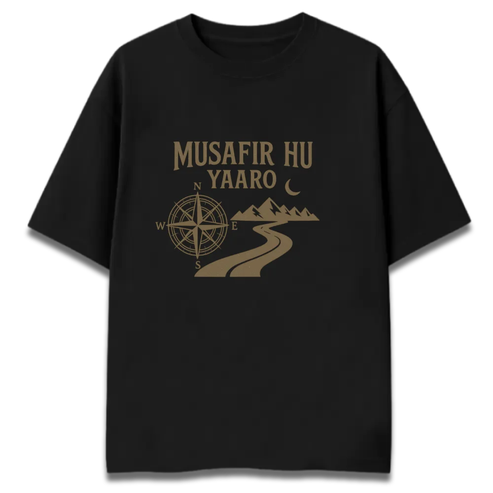 Oversized Graphic T-Shirt | Musafir Compass Design | Premium 260 GSM Cotton Streetwear India