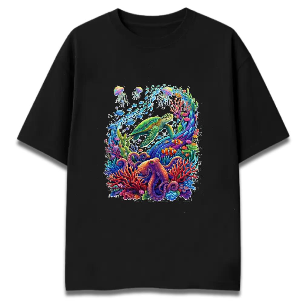 Oversized Graphic T-Shirt | Aquatic Love Design | Premium 260 GSM Cotton Streetwear India