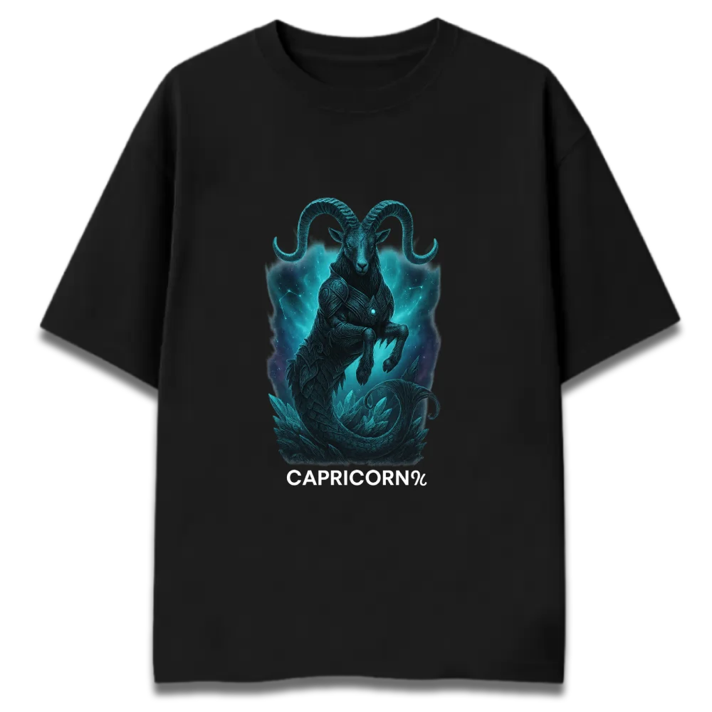 Oversized Graphic T-Shirt | Capricorn Sunsign Design | Premium 260 GSM Cotton Streetwear India