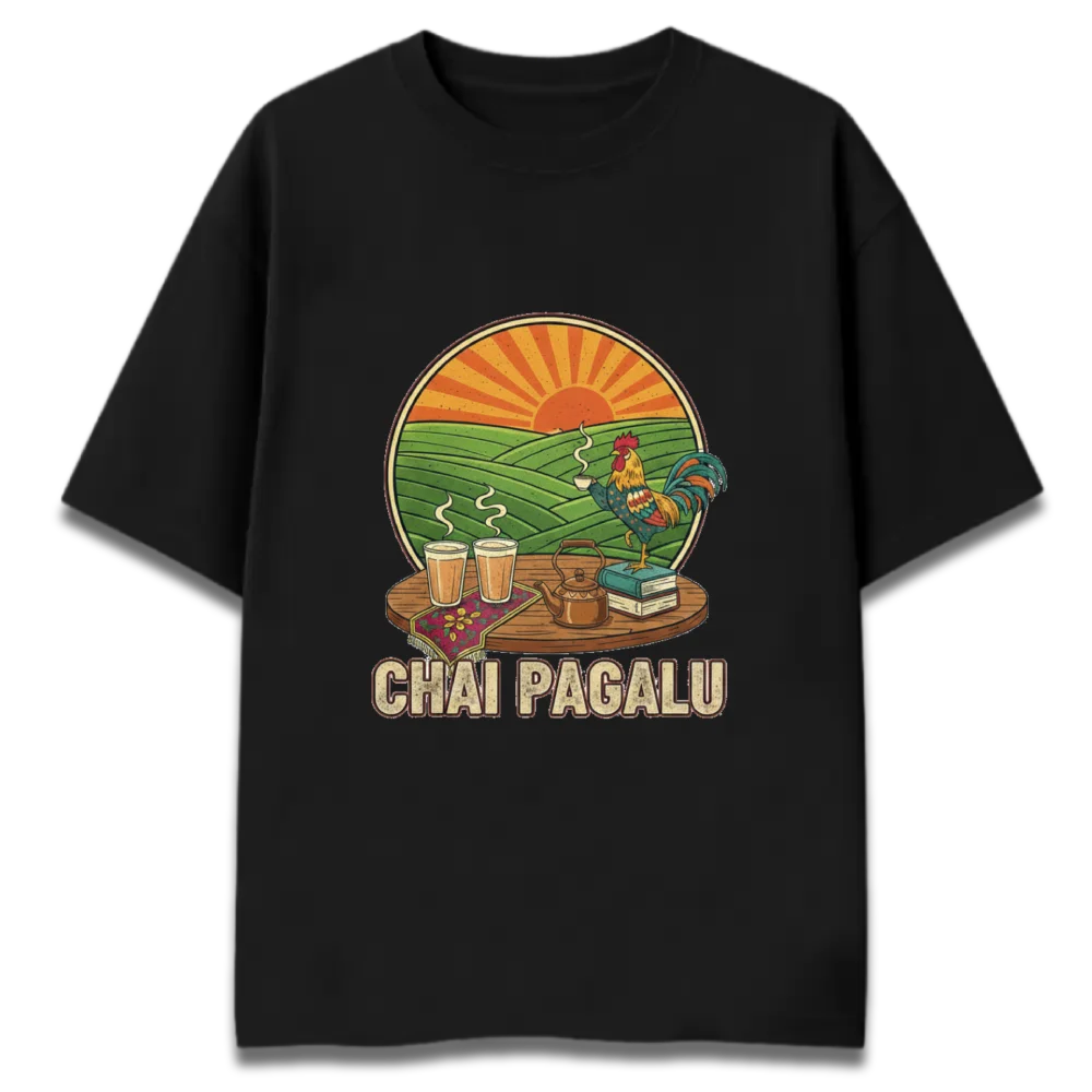 Oversized Graphic T-Shirt | Chai Pagalu Design | Premium 260 GSM Cotton Streetwear India