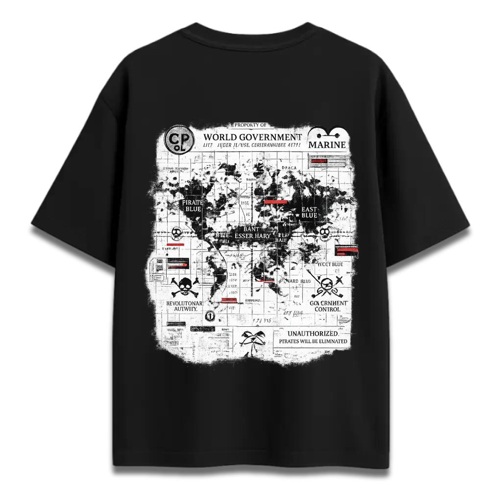 Oversized Graphic T-Shirt | One Piece Anime World Government Blackfile Design | Premium 260 GSM Cotton Streetwear India