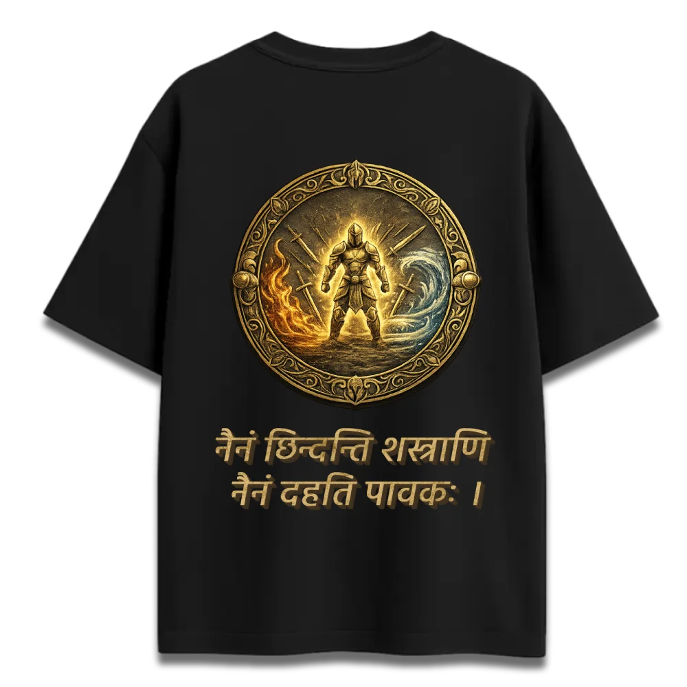 Oversized Graphic T-Shirt | Bhagavad Gita Warrior Mindset Shloka Design | Premium 260 GSM Cotton Streetwear India