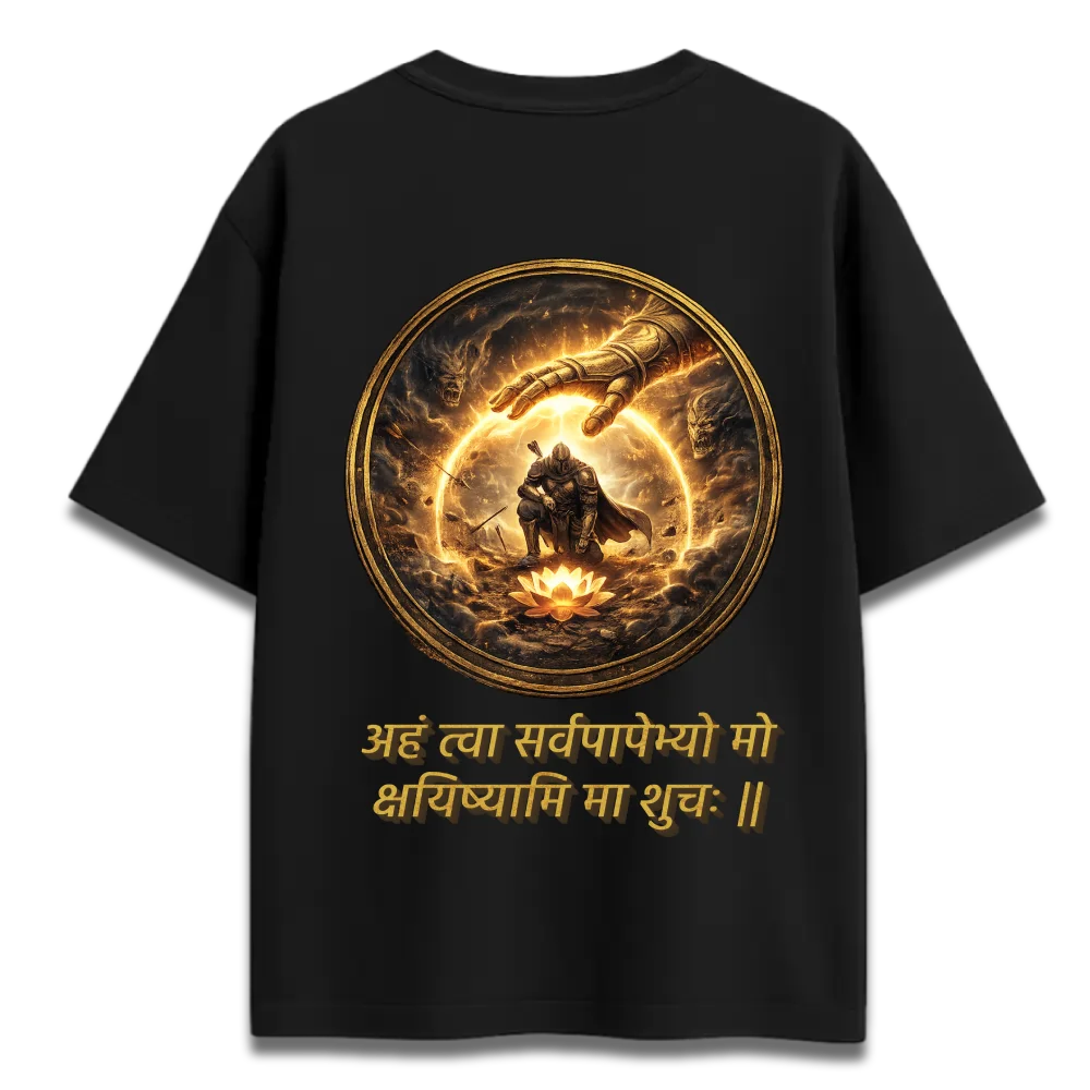 Oversized Graphic T-Shirt | Bhagavad Gita Divine Protection Shloka Design | Premium 260 GSM Cotton Streetwear India