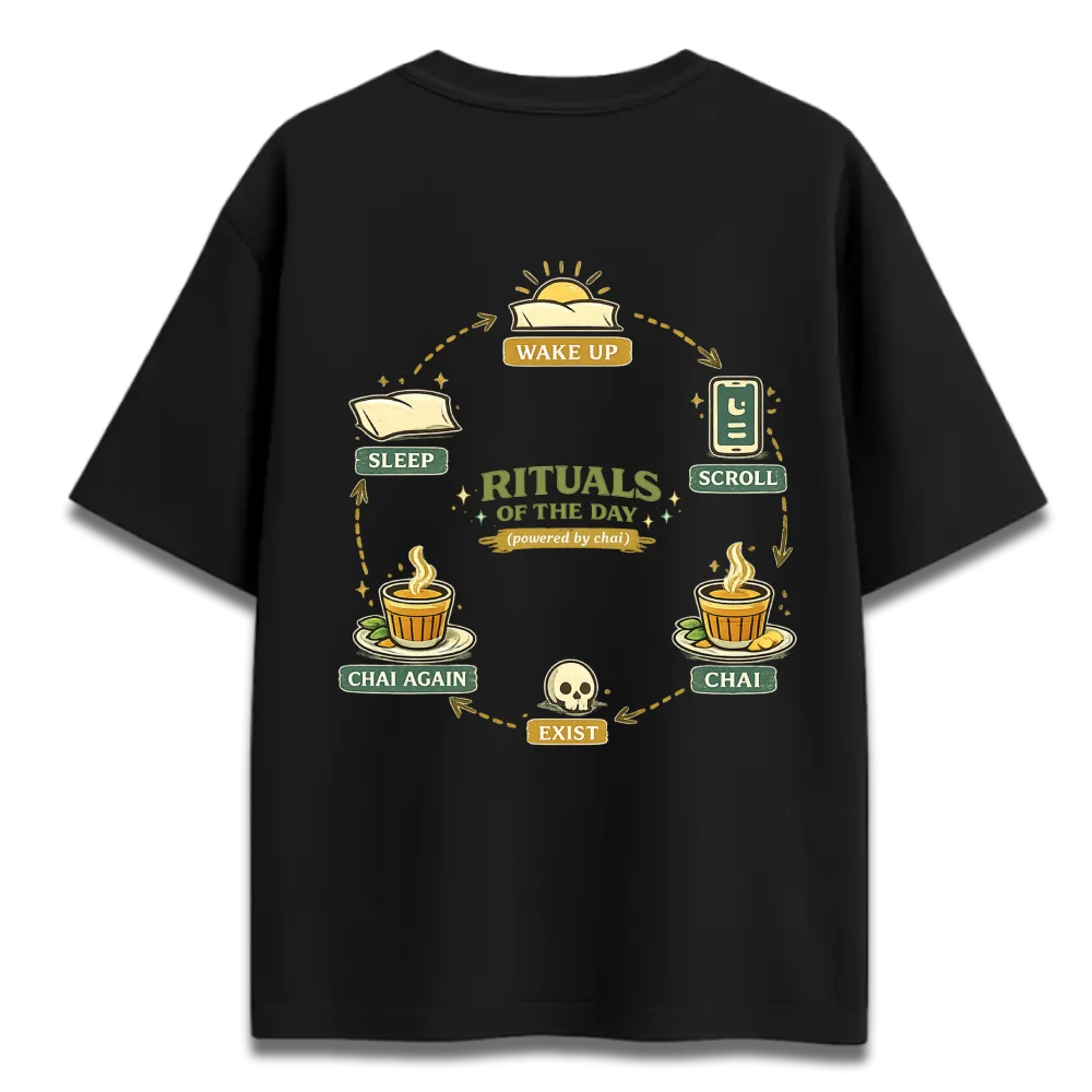 Oversized Graphic T-Shirt | Chai Rituals Design | Premium 260 GSM Cotton Streetwear India
