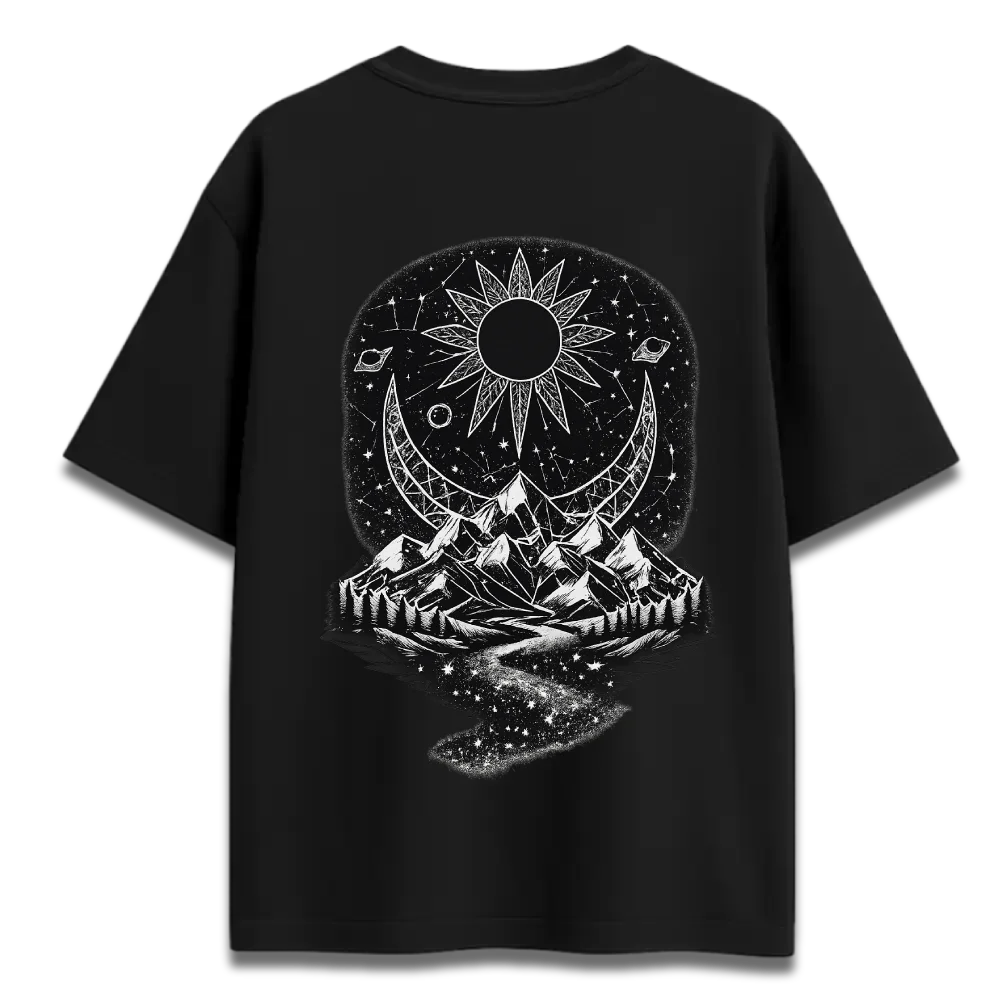Oversized Graphic T-Shirt | Cosmic Mountains Design | Premium 260 GSM Cotton Streetwear India