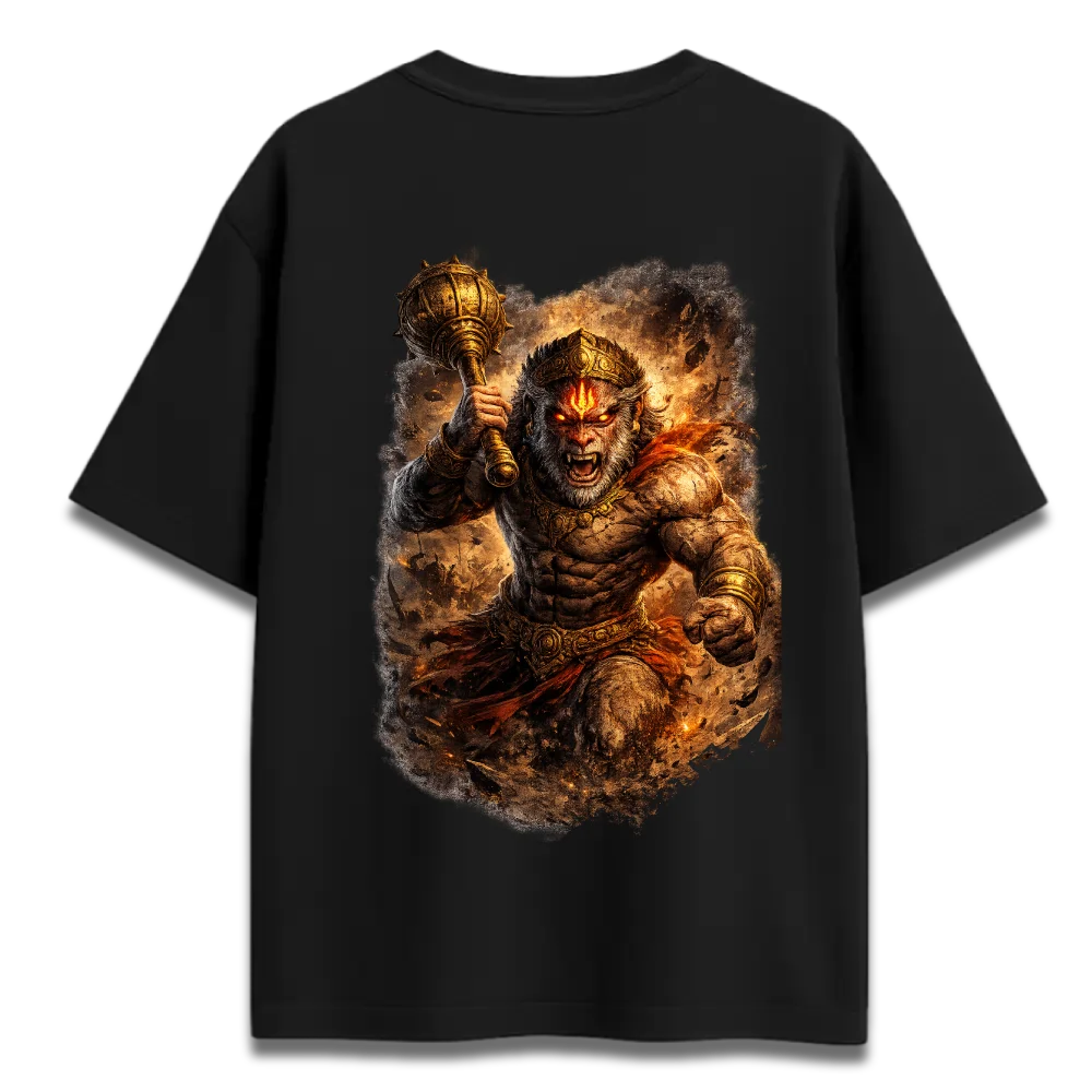 Oversized Graphic T-Shirt | Hanuman Bajrangi Warborn Design | Premium 260 GSM Cotton Streetwear India