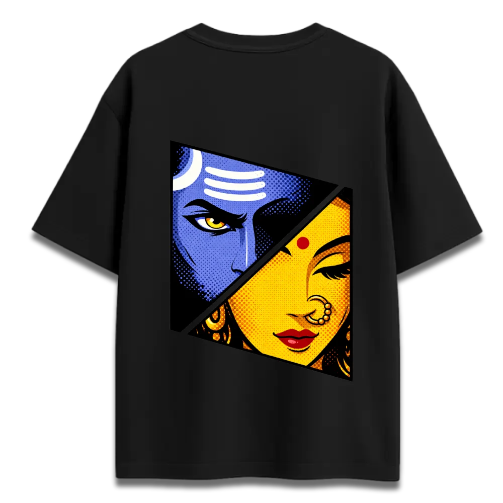 Oversized Graphic T-Shirt | Power With Peace Shiva Parvati Design | Premium 260 GSM Cotton Streetwear India
