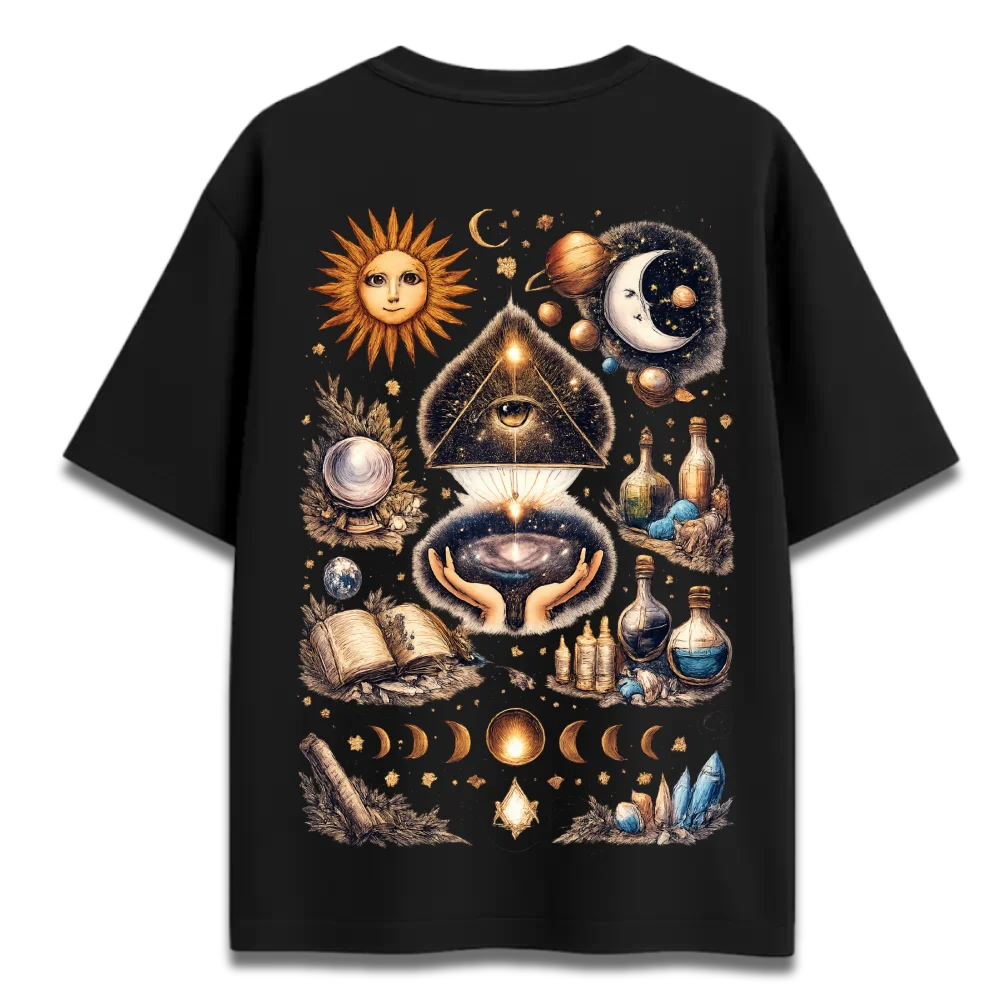 Oversized Graphic T-Shirt | Celestial Elements Design | Premium 260 GSM Cotton Streetwear India