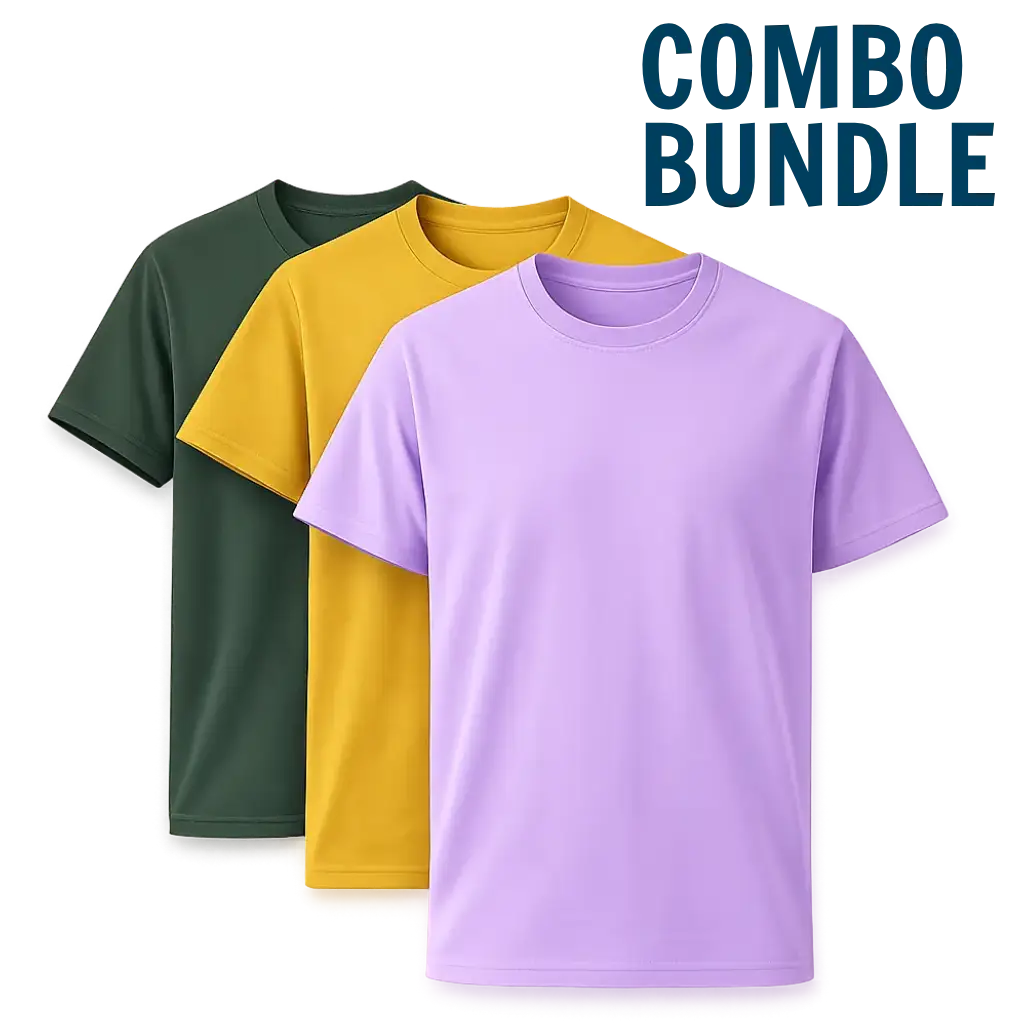 Regular Fit Cotton T-Shirt Combo | Pack of 3 | Lavender, Mustard Yellow & Green | 180 GSM Premium Basics India