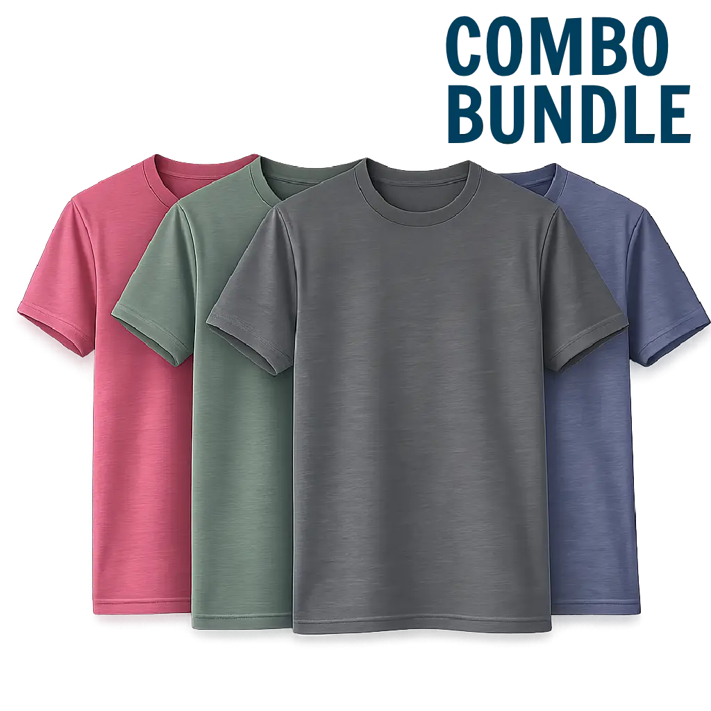 Melange Cotton T-Shirt Combo | Pack of 4 | Grey, Red, Green & Blue | 180 GSM Premium Regular Fit Basics India