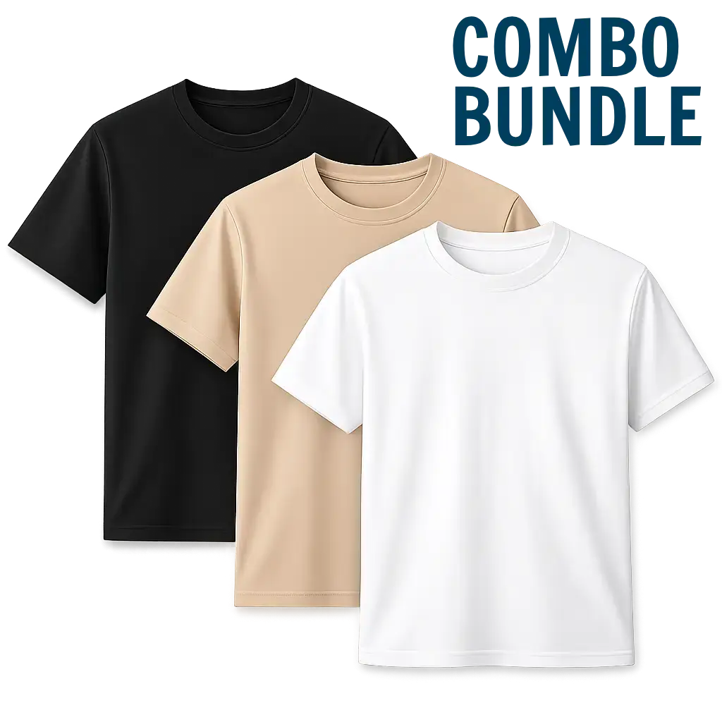 Regular Fit Cotton T-Shirt Combo | Pack of 3 | Black, White & Beige | 180 GSM Premium Basics India
